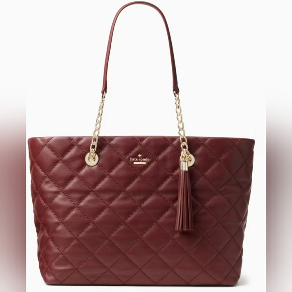 Kate Spade Burgundy Emerson Place Priya Quilted Leather Shoulder Bag Tote Purse